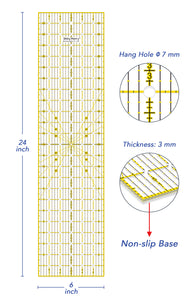 Shiny Merry 6 x 24 inch Transparent Non-Slip Acrylic Quilting Ruler for Precision Cutting, Crafts with Yellow and Black Template Lines